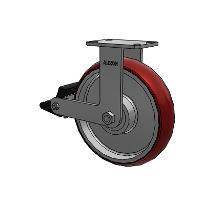 310 Series Top Plate Rigid Caster with 12 x 3 Maroon Tread on Aluminum Core AX - Round Polyurethane (Aluminum Core) wheel and Poly Lock Brake (PLB)