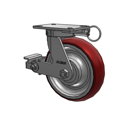 310 Series Top Plate Swivel Caster with 10 x 3 Maroon Tread on Aluminum Core AX - Round Polyurethane (Aluminum Core) wheel and Poly Cam Brake (P)