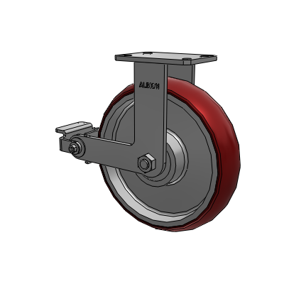 310 Series Top Plate Rigid Caster with 12 x 3 Maroon Tread on Aluminum Core AX - Round Polyurethane (Aluminum Core) wheel and Poly Cam Brake (P)