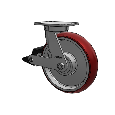 310 Series Top Plate Swivel Caster with 12 x 3 Maroon Tread on Aluminum Core AX - Round Polyurethane (Aluminum Core) wheel and Poly Lock Brake (PLB)