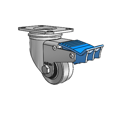 2 Series Casters Top Plate Swivel Zinc Swivel Caster with 2.5 x 1.25 Grey on Black Performa Rubber (Flat/Conductive) Wheel and Directional Lock Brake