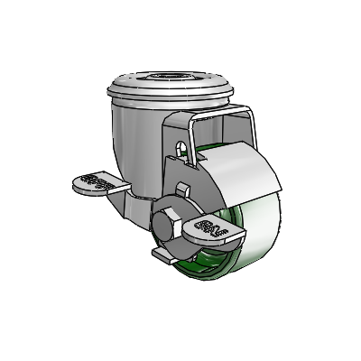 2 Series Modular Stem Zinc Swivel Caster Caster with 2.5 x 1.25 Green Cast Iron Wheel and Top Lock Brake