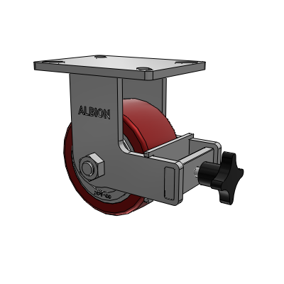 410 Series Top Plate Rigid Caster with 6 x 3 Maroon Tread on Aluminum Core AK - Crown Polyurethane (Aluminum Core) wheel and Face Brake (F)