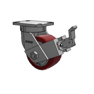 410 Series Top Plate Swivel Caster with 6 x 3 Maroon Tread on Aluminum Core AK - Crown Polyurethane (Aluminum Core) wheel and Face Contact Brake (FBB)