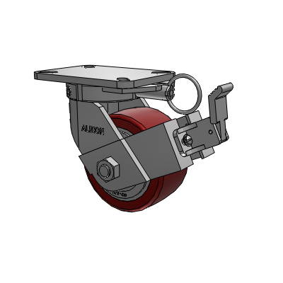 410 Series Top Plate Swivel Caster with 6 x 3 Maroon Tread on Aluminum Core AK - Crown Polyurethane (Aluminum Core) wheel and Face Contact Brake (FBB)
