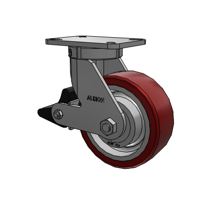 410 Series Top Plate Swivel Caster with 8 x 3 Maroon Tread on Aluminum Core AK - Crown Polyurethane (Aluminum Core) wheel and Poly Lock Brake (PLB)
