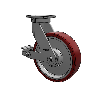 410 Series Top Plate Swivel Caster with 12 x 3 Maroon Tread on Aluminum Core AK - Crown Polyurethane (Aluminum Core) wheel and Poly Cam Brake (P)