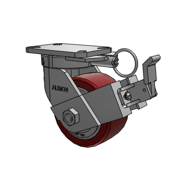 410 Series Top Plate Swivel Caster with 6 x 3 Maroon Tread on Aluminum Core AK - Crown Polyurethane (Aluminum Core) wheel and Face Contact Brake (FBB)