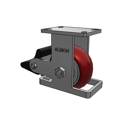 410 Series Top Plate Rigid Caster with 6 x 3 Maroon Tread on Aluminum Core AX - Round Polyurethane (Aluminum Core) wheel and Poly Lock Brake (PLB)