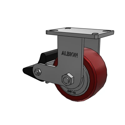 410 Series Top Plate Rigid Caster with 6 x 3 Maroon Tread on Aluminum Core AK - Crown Polyurethane (Aluminum Core) wheel and Poly Lock Brake (PLB)
