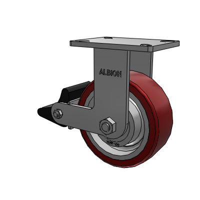 410 Series Top Plate Rigid Caster with 8 x 3 Maroon Tread on Aluminum Core AK - Crown Polyurethane (Aluminum Core) wheel and Poly Lock Brake (PLB)