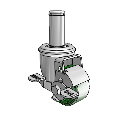 2 Series Grip Ring Stem Zinc Swivel Caster Caster with 2.5 x 1.25 Green Cast Iron Wheel and Top Lock Brake