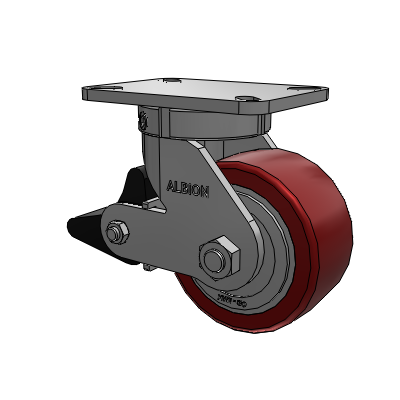 410 Series Top Plate Swivel Caster with 6 x 3 Maroon Tread on Aluminum Core AK - Crown Polyurethane (Aluminum Core) wheel and Poly Lock Brake (PLB)