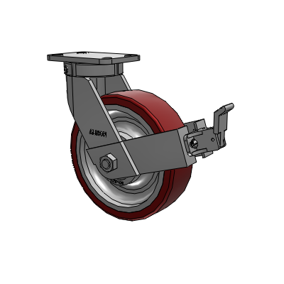 410 Series Top Plate Swivel Caster with 10 x 3 Maroon Tread on Aluminum Core AK - Crown Polyurethane (Aluminum Core) wheel and Face Contact Brake (FBB)