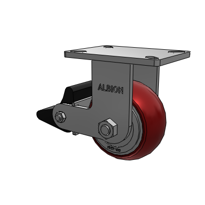 410 Series Top Plate Rigid Caster with 6 x 3 Maroon Tread on Aluminum Core AX - Round Polyurethane (Aluminum Core) wheel and Poly Lock Brake (PLB)