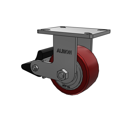 410 Series Top Plate Rigid Caster with 6 x 3 Maroon Tread on Aluminum Core AK - Crown Polyurethane (Aluminum Core) wheel and Poly Lock Brake (PLB)