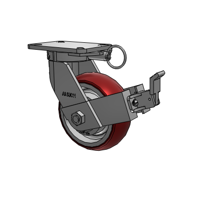 410 Series Top Plate Swivel Caster with 8 x 3 Maroon Tread on Aluminum Core AX - Round Polyurethane (Aluminum Core) wheel and Face Contact Brake (FBB)