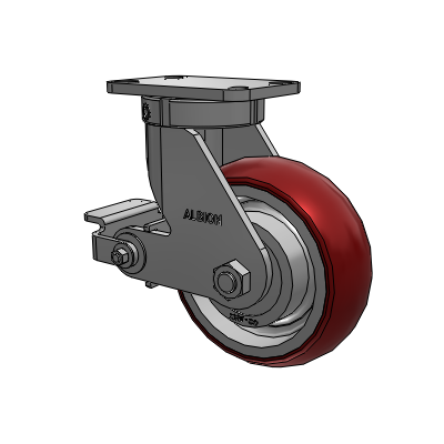 410 Series Top Plate Swivel Caster with 8 x 3 Maroon Tread on Aluminum Core AX - Round Polyurethane (Aluminum Core) wheel and Poly Cam Brake (P)
