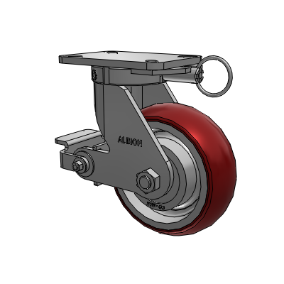 410 Series Top Plate Swivel Caster with 8 x 3 Maroon Tread on Aluminum Core AX - Round Polyurethane (Aluminum Core) wheel and Poly Cam Brake (P)