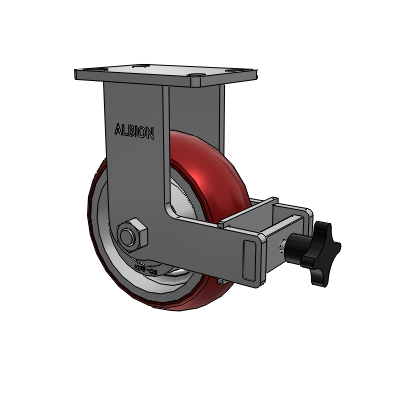 410 Series Top Plate Rigid Caster with 8 x 3 Maroon Tread on Aluminum Core AX - Round Polyurethane (Aluminum Core) wheel and Face Brake (F)