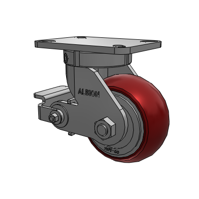 410 Series Top Plate Swivel Caster with 6 x 3 Maroon Tread on Aluminum Core AX - Round Polyurethane (Aluminum Core) wheel and Poly Cam Brake (P)