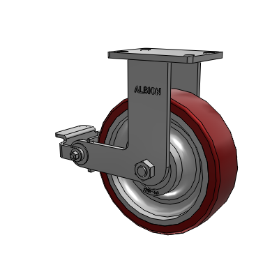 410 Series Top Plate Rigid Caster with 10 x 3 Maroon Tread on Aluminum Core AK - Crown Polyurethane (Aluminum Core) wheel and Poly Cam Brake (P)