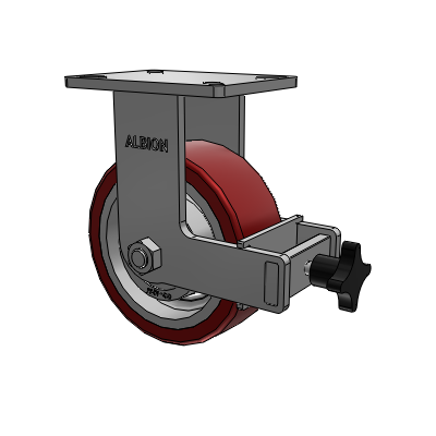 410 Series Top Plate Rigid Caster with 8 x 3 Maroon Tread on Aluminum Core AK - Crown Polyurethane (Aluminum Core) wheel and Face Brake (F)