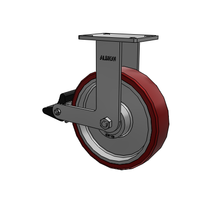 410 Series Top Plate Rigid Caster with 12 x 3 Maroon Tread on Aluminum Core AK - Crown Polyurethane (Aluminum Core) wheel and Poly Lock Brake (PLB)
