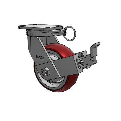 410 Series Top Plate Swivel Caster with 8 x 3 Maroon Tread on Aluminum Core AX - Round Polyurethane (Aluminum Core) wheel and Face Contact Brake (FBB)