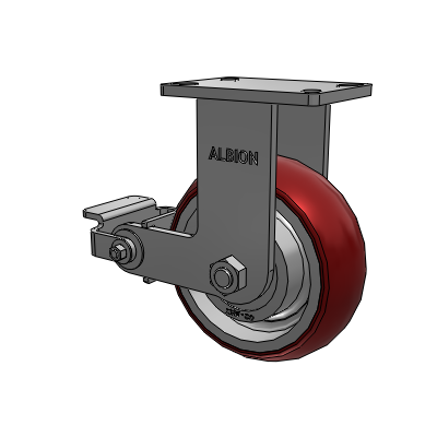 410 Series Top Plate Rigid Caster with 8 x 3 Maroon Tread on Aluminum Core AX - Round Polyurethane (Aluminum Core) wheel and Poly Cam Brake (P)