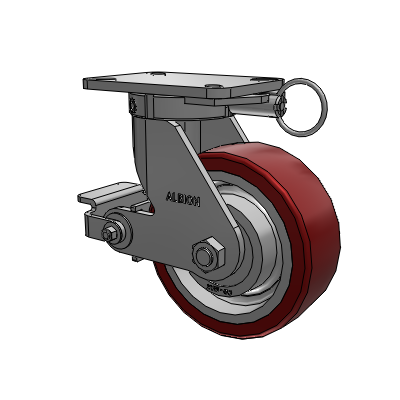 410 Series Top Plate Swivel Caster with 8 x 3 Maroon Tread on Aluminum Core AK - Crown Polyurethane (Aluminum Core) wheel and Poly Cam Brake (P)
