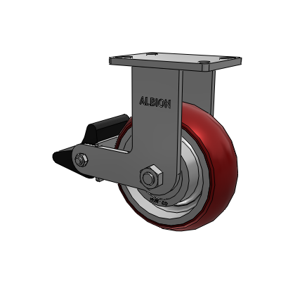 410 Series Top Plate Rigid Caster with 8 x 3 Maroon Tread on Aluminum Core AX - Round Polyurethane (Aluminum Core) wheel and Poly Lock Brake (PLB)