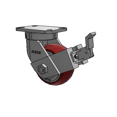 410 Series Top Plate Swivel Caster with 6 x 3 Maroon Tread on Aluminum Core AX - Round Polyurethane (Aluminum Core) wheel and Face Contact Brake (FBB)