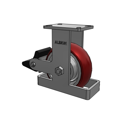 410 Series Top Plate Rigid Caster with 8 x 3 Maroon Tread on Aluminum Core AX - Round Polyurethane (Aluminum Core) wheel and Poly Lock Brake (PLB)