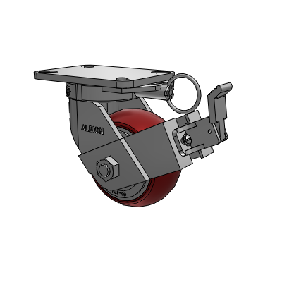 410 Series Top Plate Swivel Caster with 6 x 3 Maroon Tread on Aluminum Core AX - Round Polyurethane (Aluminum Core) wheel and Face Contact Brake (FBB)