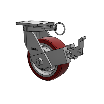 410 Series Top Plate Swivel Caster with 8 x 3 Maroon Tread on Aluminum Core AK - Crown Polyurethane (Aluminum Core) wheel and Face Contact Brake (FBB)