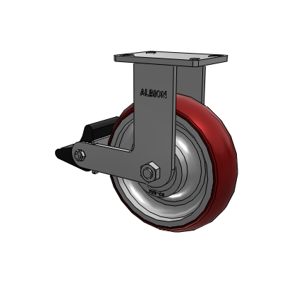 410 Series Top Plate Rigid Caster with 10 x 3 Maroon Tread on Aluminum Core AX - Round Polyurethane (Aluminum Core) wheel and Poly Lock Brake (PLB)