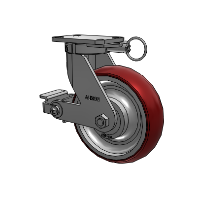 410 Series Top Plate Swivel Caster with 10 x 3 Maroon Tread on Aluminum Core AX - Round Polyurethane (Aluminum Core) wheel and Poly Cam Brake (P)