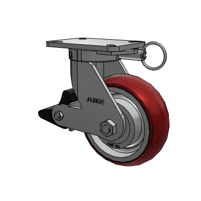 410 Series Top Plate Swivel Caster with 8 x 3 Maroon Tread on Aluminum Core AX - Round Polyurethane (Aluminum Core) wheel and Poly Lock Brake (PLB)