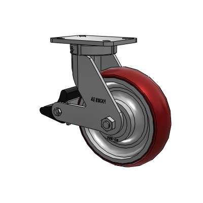 410 Series Top Plate Swivel Caster with 10 x 3 Maroon Tread on Aluminum Core AX - Round Polyurethane (Aluminum Core) wheel and Poly Lock Brake (PLB)