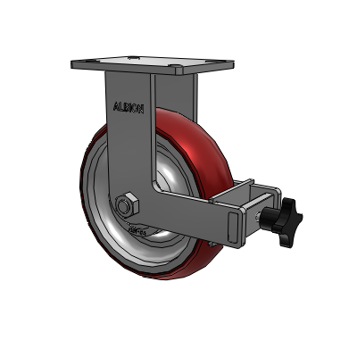 410 Series Top Plate Rigid Caster with 10 x 3 Maroon Tread on Aluminum Core AX - Round Polyurethane (Aluminum Core) wheel and Face Brake (F)