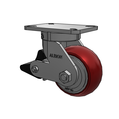 410 Series Top Plate Swivel Caster with 6 x 3 Maroon Tread on Aluminum Core AX - Round Polyurethane (Aluminum Core) wheel and Poly Lock Brake (PLB)