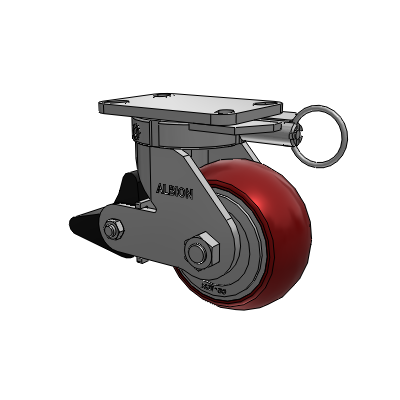 410 Series Top Plate Swivel Caster with 6 x 3 Maroon Tread on Aluminum Core AX - Round Polyurethane (Aluminum Core) wheel and Poly Lock Brake (PLB)