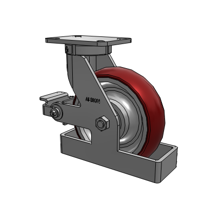 410 Series Top Plate Swivel Caster with 10 x 3 Maroon Tread on Aluminum Core AX - Round Polyurethane (Aluminum Core) wheel and Poly Cam Brake (P)