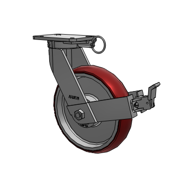 410 Series Top Plate Swivel Caster with 12 x 3 Maroon Tread on Aluminum Core AX - Round Polyurethane (Aluminum Core) wheel and Face Contact Brake (FBB)