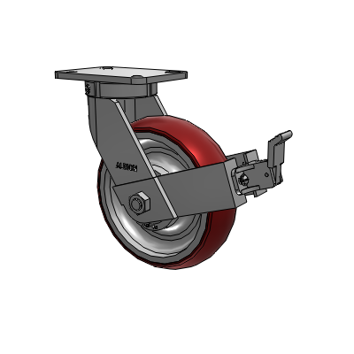 410 Series Top Plate Swivel Caster with 10 x 3 Maroon Tread on Aluminum Core AX - Round Polyurethane (Aluminum Core) wheel and Face Contact Brake (FBB)