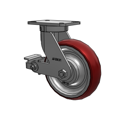 410 Series Top Plate Swivel Caster with 10 x 3 Maroon Tread on Aluminum Core AX - Round Polyurethane (Aluminum Core) wheel and Poly Cam Brake (P)