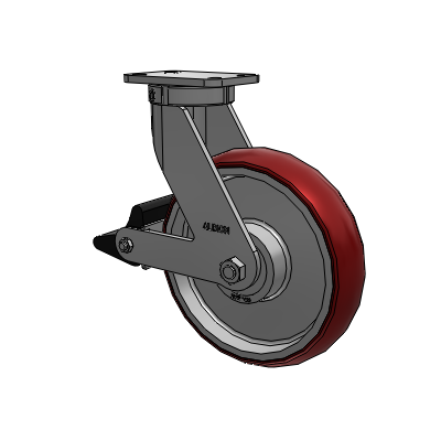 410 Series Top Plate Swivel Caster with 12 x 3 Maroon Tread on Aluminum Core AX - Round Polyurethane (Aluminum Core) wheel and Poly Lock Brake (PLB)