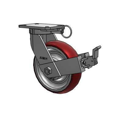 410 Series Top Plate Swivel Caster with 10 x 3 Maroon Tread on Aluminum Core AX - Round Polyurethane (Aluminum Core) wheel and Face Contact Brake (FBB)