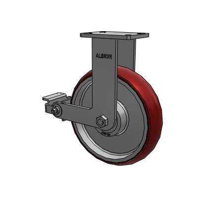 410 Series Top Plate Rigid Caster with 12 x 3 Maroon Tread on Aluminum Core AX - Round Polyurethane (Aluminum Core) wheel and Poly Cam Brake (P)
